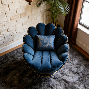 <span class=keywords><strong>Fauteuil</strong></span> individuel de luxe moderne en velours bleu paon avec structure métallique dorée pivotante - Product Image 2
