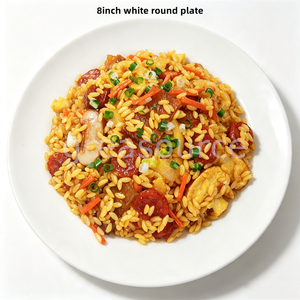 Plat rond blanc de 8 pouces, modèle de riz frit aux champignons et saucisses artificielles, ornement alimentaire de simulation, accessoire de présentation de riz artificiel, pour présentation de menu - Product Image 2