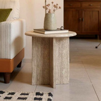 Table d'appoint en travertin naturel Wabi-Sabi, table d'appoint rétro design, table basse en marbre pour salon ou maison d'hôtes