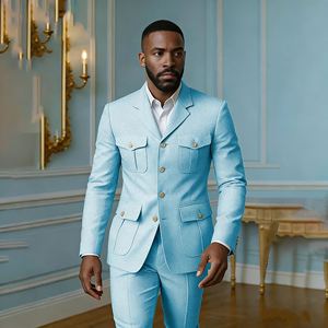 Elegante Completo <span class=keywords><strong>da</strong></span> <span class=keywords><strong>Uomo</strong></span> Kaki per Matrimonio, Lussuoso Abito a Due Pezzi con Giacca Monopetto e Pantaloni, Vestibilità Slim - Product Image 6