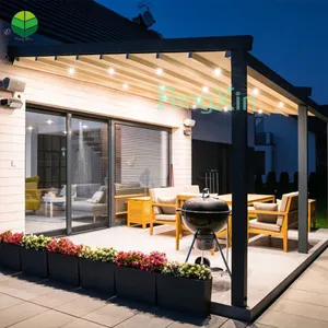 Hot Sale Outdoor wasserdichte Sonnenschutz versenkbare PVC Pergola Dach Markise mit Glass chiebe türen und LED-Licht