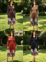 Robe de soirée mi-longue pour femme, de haute qualité, dernière collection, grande taille, élégante, stylée, à volants, imprimé floral, manches longues, plissée Miyake