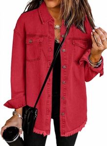 Nouveau Style <span class=keywords><strong>femme</strong></span> <span class=keywords><strong>veste</strong></span> <span class=keywords><strong>en</strong></span> <span class=keywords><strong>jean</strong></span> <span class=keywords><strong>mi</strong></span>-<span class=keywords><strong>longue</strong></span> pour automne hiver décontracté revers haut bords effilochés trous solide à manches longues pour les filles - Product Image 6