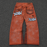 DiZNEW Jeans graphiques personnalisés pour hommes, style streetwear, motif Cybersigilism, délavé à l'acide orange, coupe baggy à jambe large, denim gothique Wasteland