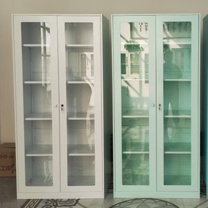 Wholesale Two Glass Door Metal Storage Cabinet Lockable Steel Glass Cabinet