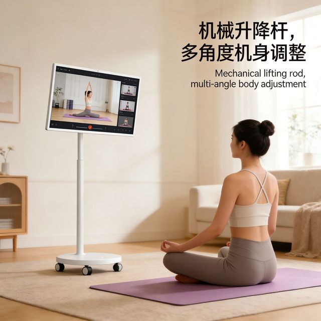 White LED HDTV Movable Charging Screen Display Built-In Battery Speaker Smart Interactive Portable TV Wheels Android 13 8GB RAM