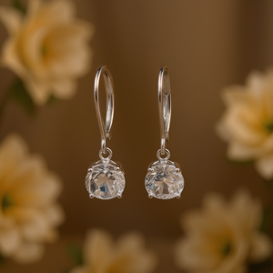 Orecchini Pendenti Classici in Oro Bianco con Diamante Taglio Brillante Rotondo in Montatura a Griffe per Donna, Gioielli da Matrimonio E835 - Product Image 2