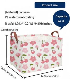 Panier rectangulaire pour enfants, paniers pour filles, bacs de rangement pour enfants, décoration de chambre de fille cerise, bac de rangement pour jouets, boîte organisatrice mignonne - Product Image 6
