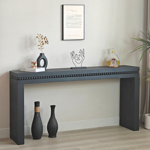 Modern <b>Black</b> Wood <b>Console</b> Table 64in Decorative Beaded Trim Entryway Table - Product Image 2
