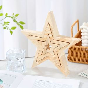 Wooden Star Ornament <b>Solid</b> <b>Wood</b> Geometric <b>Desk</b> Decor Minimalist Design For Living Room Christmas Decoration - Product Image 1