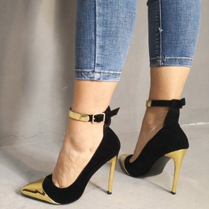 Gold Metal Toe Stiletto Women Dress Shoes Size 47 Ankle Strap <b>Pumps</b> for Ladies High Thin Heels Patchwork Shoes - Product Image 3