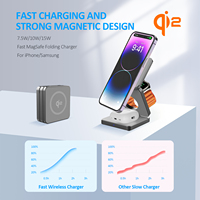   Station de charge sans fil magnétique 3-en-1 15W, support pliable pour iPhone 15 16, chargeur de téléphone portable multifonctionnel