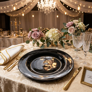 Assiettes de présentation rondes minimalistes en <span class=keywords><strong>verre</strong></span> <span class=keywords><strong>noir</strong></span> de 13 pouces, lisses et unies, pour la décoration de tables de mariage et d'événements modernes (vente en gros) - Product Image 4