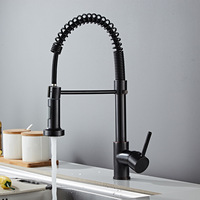 Robinet de cuisine en acier inoxydable 304 noir mat avec douchette extractible à ressort et bec haut pour évier de ferme