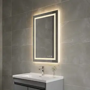 可调光防雾方墙36x 24英寸制造商梳妆台智能矩形无框浴室镜带发光二极管灯