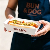 Plateau alimentaire en papier kraft jetable à prix d'usine, personnalisable avec logo et motif, pour hot-dogs, nachos, tacos, BBQ, frites
