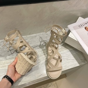 Sandales d'été <span class=keywords><strong>2022</strong></span> à talon haut style féerique, chaussures plates à semelle souple, à lanières croisées, mode romaine - Product Image 4