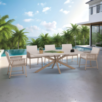 Ensemble de table et chaises de salle à manger d'extérieur 8 places en fer et rotin PE, résistant aux UV et imperméable, pour hôtel