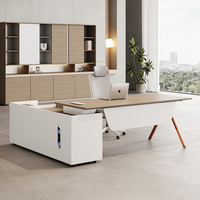 Ensemble de bureau de direction de luxe 2,0 m, table de patron moderne en bois avec armoire de classement et chaise ergonomique, mobilier modulaire