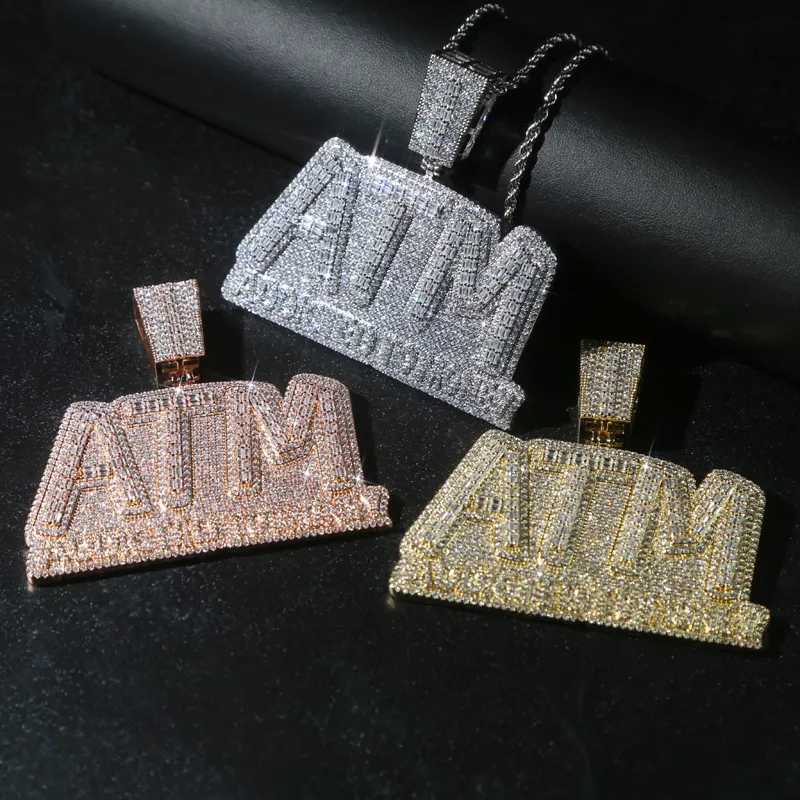 2023 high quality sparking diamond bling hip hop men jewelry rectangle cz ATM addicted to money pendant necklace