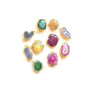 Colgante Conector Boho de Cuarzo Druzy Solar Natural Hecho a Mano con Doble Engaste Electrochapado de 17-23mm para Piedra de Nacimiento y Joyería - Product Image 1