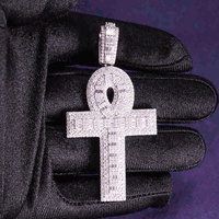 Hip Hop Iced Out Bling 925 Sterling Silver Pass Diamond Tester VVS Moissanite Baguette Ankh Croix Pendentif pour Hommes Femmes