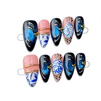 Ongles artificiels en amande faits à la main B258 style français à poser sur les doigts