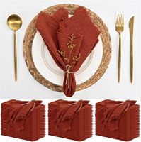 Serviette en coton et lin terre cuite, faite à la main avec des franges, douce, lavable, rustique, pour le dîner, la table de mariage, la fête