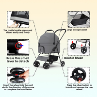 Poussette pliable pour chien de grande capacité, chariot à 4 roues portable pour les voyages en plein air avec des animaux de compagnie et des chats