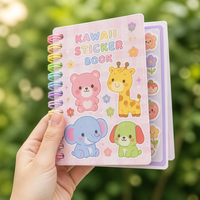 Livre d'autocollants de dessins animés pour enfants, plus de 1000 pièces, pré-découpés, imperméables, réutilisables, reliure spirale, ouverture plate, design d'animaux mignons, journal, scrapbooking