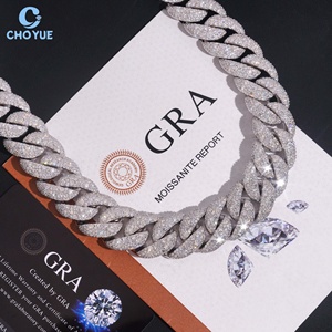 Precio al por mayor Cadena cubana de moissanita de plata 925 de 20 mm de ancho, collar de hip hop con incrustaciones para hombre, cadena cubana con incrustaciones - Product Image 2