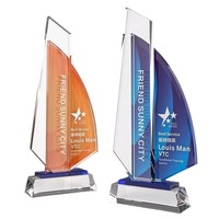 Trophée et récompenses en cristal de cadeau d'affaires personnalisé personnel Impression colorée Trophée en cristal de verre en forme de bateau à voile