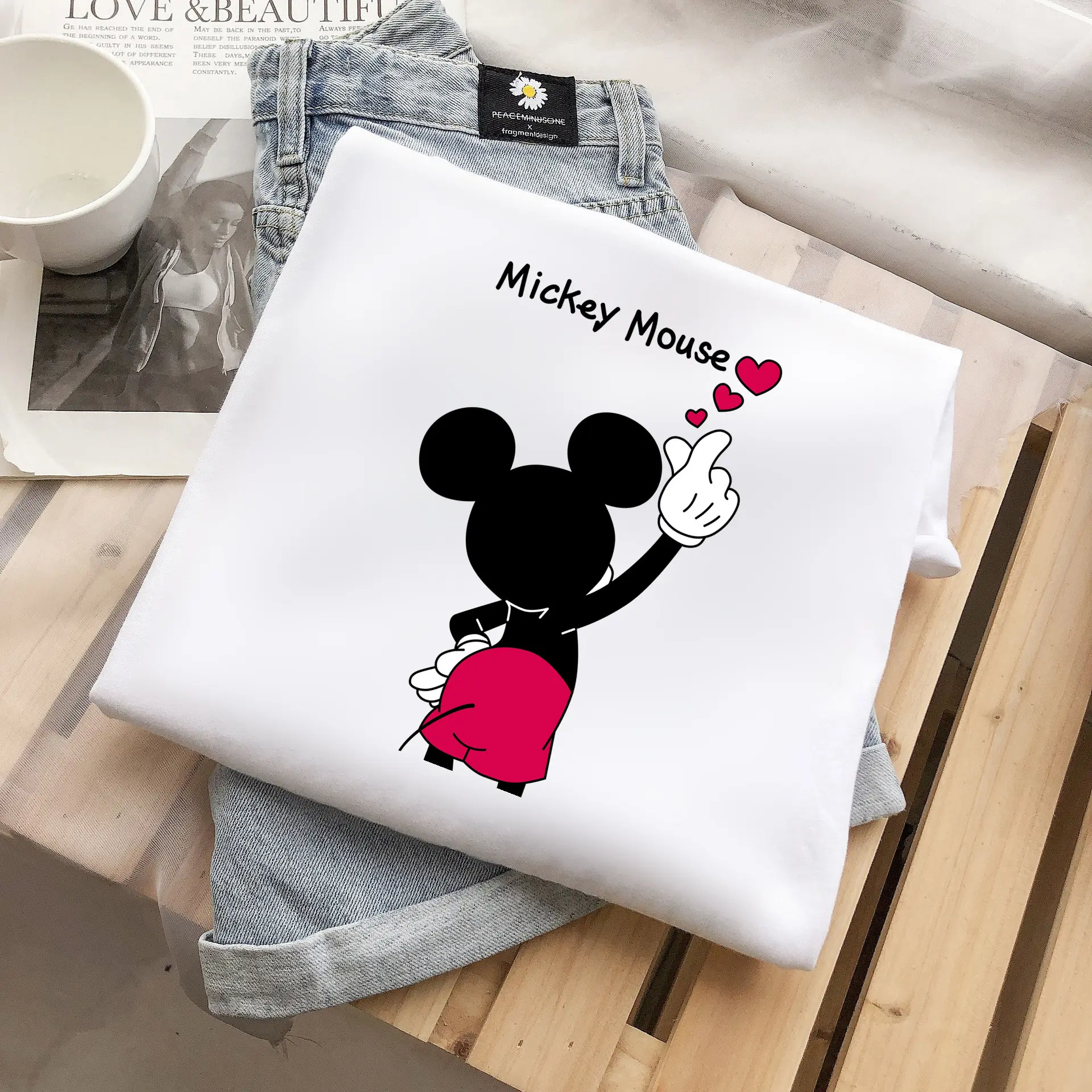 Oversized custom logo graphic Mickey t shirts for women shirt printing tops blank ladies short sleeve t-shirt women