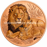 Série Animaux - Pièce de Monnaie en Cuivre Pur 999 Coloré de 1 Oz avec Relief Élevé - Ensemble pour Collectionneurs