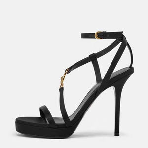 Sandalias de Tacón Alto con Hebilla en el Tobillo para Mujer, Adornos Metálicos, Tiras Deslizantes, Zapatos de Plataforma Baja de Satén para Vestir de Verano - Product Image 6