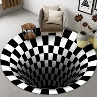 Tapis rond en polyester à illusion optique 3D fait à la machine, noir et blanc à carreaux, best-seller pour le salon et la chambre à coucher
