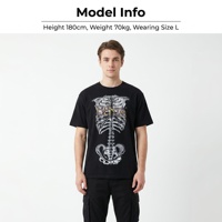 T-shirt personnalisé épais style streetwear hip-hop avec motif squelette, imprimé sérigraphié, vintage, coupe oversize, 100% coton