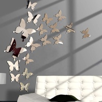 Autocollant mural 3D papillon réfléchissant, imperméable, en vinyle acrylique, impression UV, amovible, pour décoration de mariage et chambre d'enfant