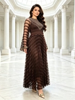 Robe longue plissée élégante en maille à manches cloche pour femme grande taille Miyaki – Nouvelle collection pour soirées et occasions formelles