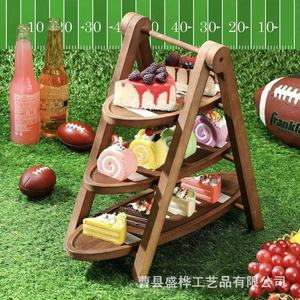 Plateau multifonctionnel en bois massif, pliable, pour le camping en plein air, plateau de service pour les collations et les fruits, couleur rétro, design à 3 niveaux - Product Image 2