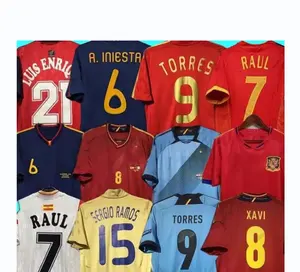 Camisa de futebol retrô A. Iniesta final 2010 Raul Xavi Hierro Luis Ensrique Alonso Caminhão Puyol Piqué David Villa Torres