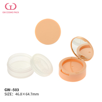 Boîtier vide rond double couche en ABS/PS/PET pour poudre libre avec miroir, tamis brillant pêche, logo personnalisé, OEM, vente en gros, en vrac