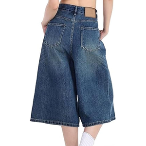Custom Vintage <b>Y2K</b> Women High Waist 3/4 Baggy Wide Leg Denim <b>Pants</b> Summer Loose Elastic Drawstring Waist Streetwear Denim Shorts - Product Image 5