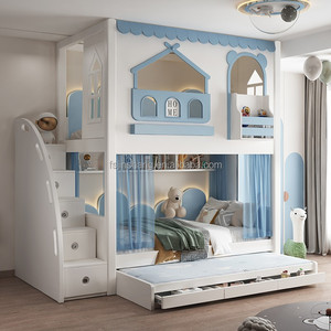 Giường tầng trẻ em thiết kế mới JS FURNITURE, có thể tháo rời, dành cho 4 trẻ, nội thất phòng ngủ, giường tầng có thể giấu đồ, kèm cầu trượt và cầu thang có ngăn chứa đồ - Product Image 3