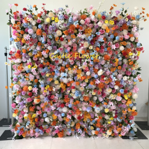 Y-F011 Wholesale Cloth 8ft X 8ft Roll up <strong>Flower</strong> <strong>Wall</strong> Backdrop Colorful Wild <strong>Flower</strong> <strong>Wall</strong> <strong>Panel</strong> for Wedding Event Decoration - Product Image 2