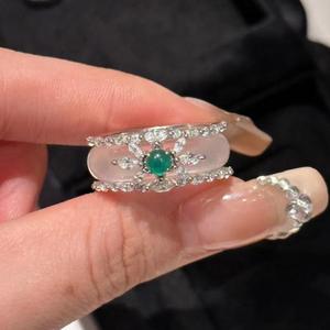 Bague en argent pur S925 de haute qualité, double portée, avec agate blanche, nouvelle bague chinoise en jade concentrique avec jade blanc, bagues fines - Product Image 3