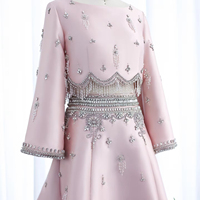 Robe de soirée de luxe en satin rouge Jancember LSZ573, robe de bal à manches longues ornée de perles, robe de soirée formelle de style A