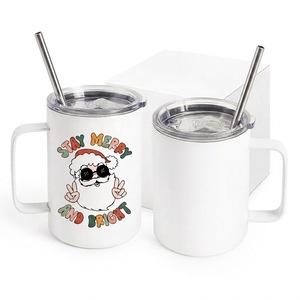 Individuelles Logo 12oz Edelstahl Weiße Sublimations-Weihnachts-Kaffeetassen mit Henkel, Strohhalm-Set und Plastikdeckel für Reisen - Product Image 1
