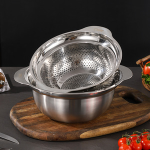 Colador de acero inoxidable con asa, juego de coladores para lavar arroz, tazón mezclador para verduras, frutas, <span class=keywords><strong>pasta</strong></span>, drenaje de cocina - Product Image 2