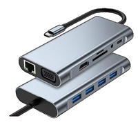 Hub USB-C 11 en 1 para Macbook, HDMI 4K, Interfaces USB 3.0/2.0, RJ45 100Mbps/1000Mbps, SD, Carga y Datos, Aleación de Aluminio